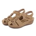 thumbnail image 1 of Vedolay Platform Sandals Womens Wedge Sandals Platform Heels Ankle Strap Open Toe Buckle Sandals,Brown 6.5, 1 of 5
