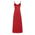 thumbnail image 1 of Vedolay Plus Size Dress Women's Satin Spaghetti Straps Cowl Neck Ruch Midi Dresses,Red L, 1 of 5