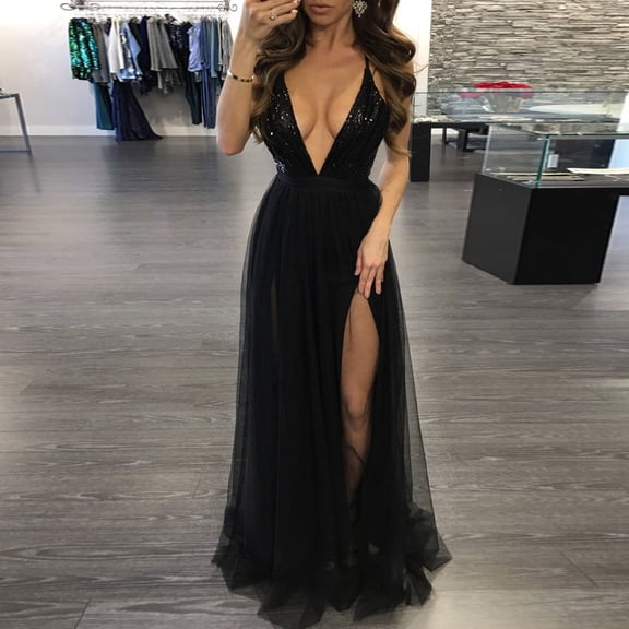 Vedolay Plus Size Formal Dresses For Women Women's High Neck Split Bodycon Evening Long Dress,Black M