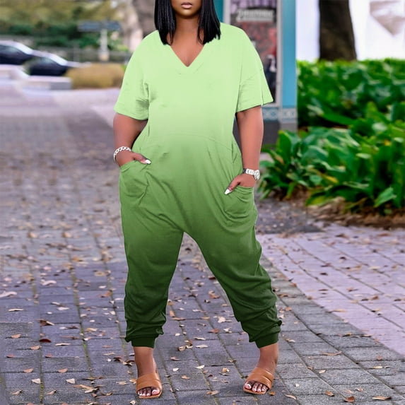 Vedolay Plus Size Jumpsuit Womens Floral Wide Leg Short Rompers Shirred Ruffle Sleeve Jumpsuit,Green 3XL