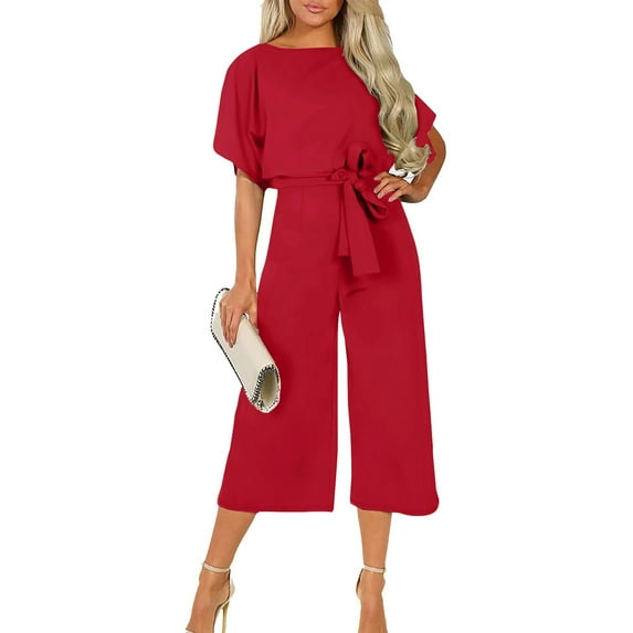 Vedolay Plus Size Jumpsuits For Women Dressy Women's Supersoft Terry Sleeveless Scoopneck Jumpsuit,Red S