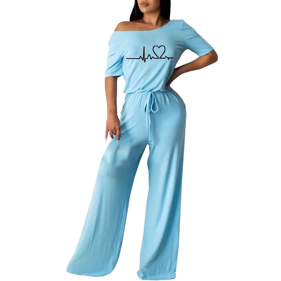 Vedolay Plus Size Jumpsuits For Women Women 2023 Summer Jumpsuit, Outfit Sleeveless Shoulder V-Neck Long Romper Jumpsuits,Blue XL