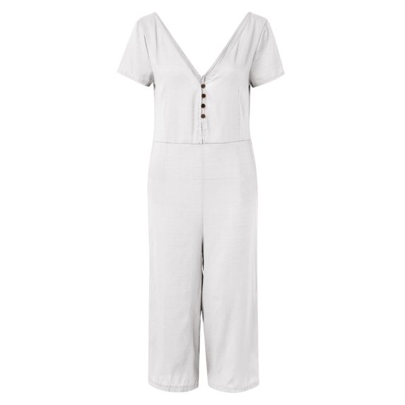 Vedolay Plus Size Jumpsuits For Women Women's Short-Sleeve Surplice Cropped Wide-Leg Jumpsuit,White L