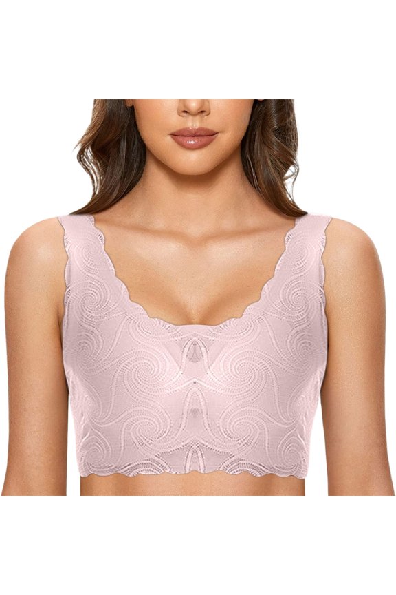 Plus Size Lingerie Women's Invisibles Comfort Lightly Lined Seamless Wireless Triangle Bralette Bra,Pink XL