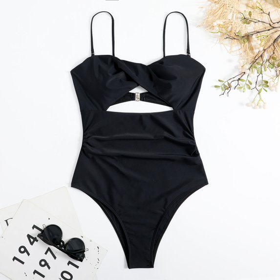 Vedolay Plus Size One Piece Swimsuit For Women One Piece Swimsuit for Women Bathing Suit Retro Square Neck Adjustable Strap Full Coverage,Black S