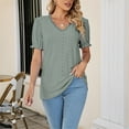 thumbnail image 1 of Vedolay Plus Size Tops Womens Fashion V Neck Flutter Short Sleeve T Shirts Casual Cotton Basic Tee Tops,AG L, 1 of 5