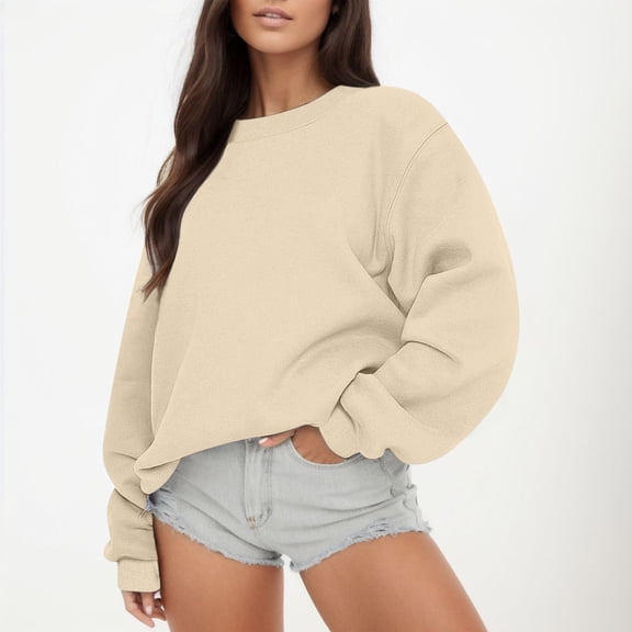 Vedolay Plus Size Tops for Women Women's 2023 Sweatshirts Long Sleeve Crew Neck Pullover Casual 2023 Fall Clothes,Beige L