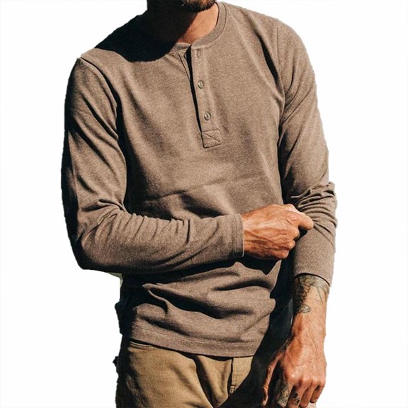 Vedolay Polo Shirts for Men Casual Polo Sweater Long Sleeve Pullover Button Knit Shirt Brown,M