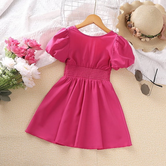 Vedolay Princess Dress Kids Pageant Flower Girl Dress Little Girls Party Wedding Formal Dresses,Hot Pink 6-7Years