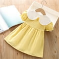 thumbnail image 1 of Vedolay Princess Dress Toddler Girls Princess Cartoon Twirl Dress Ruffle Bottom Blue Summer Flutter Sleeves Clothes,Yellow 3-4 Years, 1 of 5