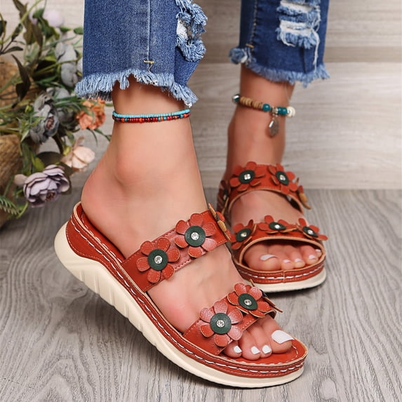 Vedolay Reef Sandals Women Sandals for Women Cute Slip-on Flatform Sandals Casual Wear Walking Wedges,Brown 7.5