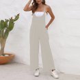thumbnail image 1 of Vedolay Romper Dresses For Women Women's Spaghetti Strap Stripe Jumpsuits Casual Wide Leg Long Pants Rompers Sleeveless Ladies Outfits,Khaki L, 1 of 4