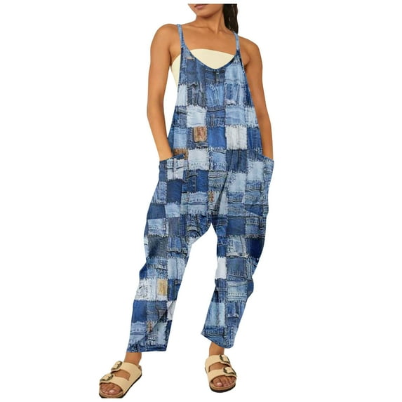 Vedolay Rompers For Women Summer Women's Jumpsuits Ribbed One Piece Tank Tops Rompers Sleeveless Yoga Exercise Jumpsuits,Blue L