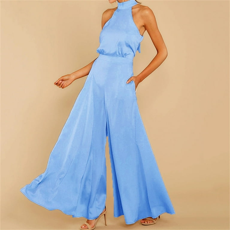 Blue Elegant Silk Party Jumpsuit Blue Elegant Silk Party Jumpsuit