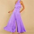 thumbnail image 1 of Vedolay Rompers For Women Women's Strapless Tube Top Rompers Casual Off Shoulder Solid Color Belted Wide Leg Jumpsuit,Purple M, 1 of 5