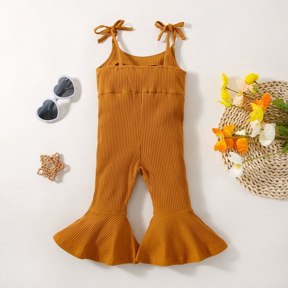 Vedolay Rompers Girls French Terry Sleeveless Romper Little Kid to Big Kid,Brown 18-24 Months