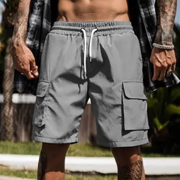 Vedolay Running Short Men's Linen Casual Classic Fit Short Drawstring Summer Beach Shorts,Dark Gray S