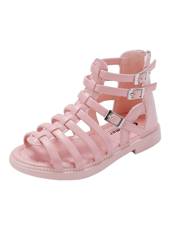 Vedolay Sandals for Kids Girls Sandals Open Toe Ankle Strap Low Heels Flower Girl Dress Shoes for Toddler Little Big Kid,Red 9