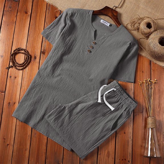 Vedolay Set For Men Casual Summer Men's Short Sleeve Tracksuit Summer Shirt & Shorts Set,White XXL