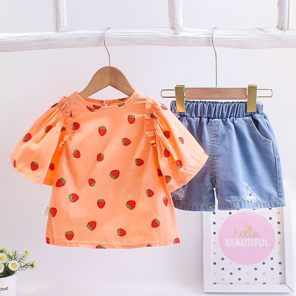 Vedolay Sets For Girls 2 Piece Girls Shorts Sets Summer 2 Pieces Outfits Casual Shirts and Short Set,Orange 3-4 Years