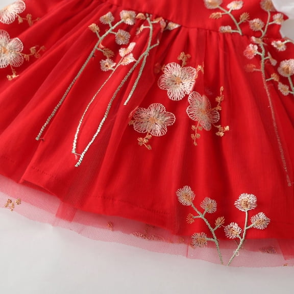 Vedolay Shirt Dress Little Girls' Sequin Mesh Tull Dress Sleeveless Flower Party Ball Gown,Red 3-6 Months