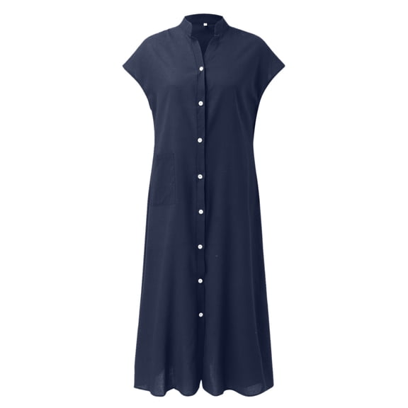 Vedolay Shirt Dress Women's Spaghetti Straps Split Hem Sleeveless Zipper Bodycon Midi Dress,Blue 3XL