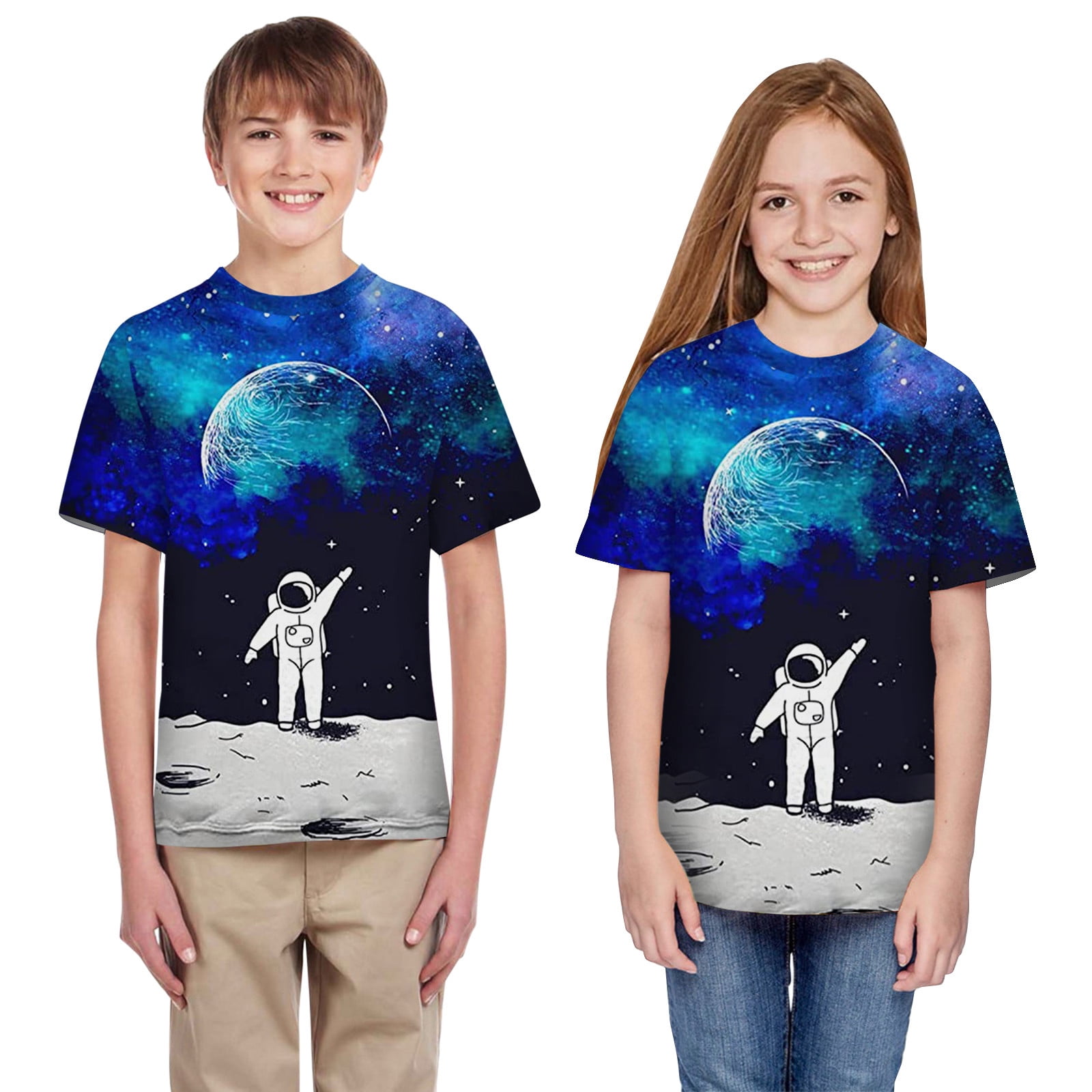 Vedolay Shirts Grils Short Sleeve Shirts Tops Kids Crew Neck Print T Shirt  Summer Cute Tee,Blue 5-6 Years 