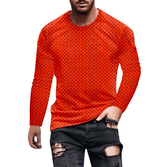 Vedolay Shirts for Men Graphic Long Sleeve T Shirt Men's Blouse Tops Orange,XL