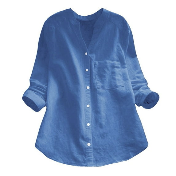 Vedolay Shirts for Women Plus Size Ladies Solid Color Tunic Business Work Office Navy,M