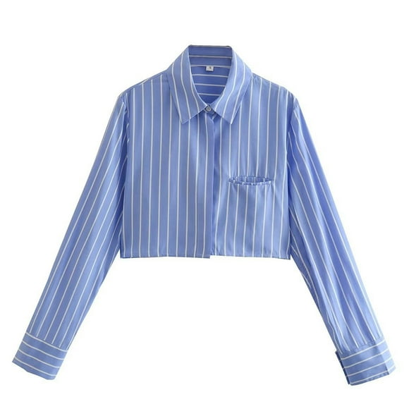 Vedolay Shirts for Women Trendy 2023 Button Down Shirts Blouses Vintage Colorful Top Blue,M