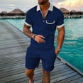 thumbnail image 1 of Vedolay Short Outfits For Men Men's 2 Piece Linen Sets Button Down Shirt and Casual Beach Shorts Summer Outfits,Dark Blue L, 1 of 2