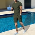 thumbnail image 1 of Vedolay Short Outfits For Men Men's Summer Shirt & Shorts Set Two Piece Casual Sports Outfits,Green XL, 1 of 3