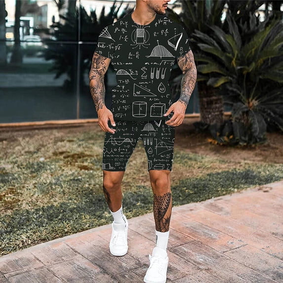 Vedolay Short Outfits Men's 2 Piece Outfits Color Block Short Sleeve T Shirt and Shorts Set,Purple 4XL