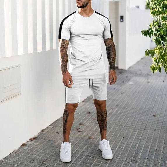 Vedolay Short Outfits Men's 2 Piece Sets Beach Clothes Summer Tracksuits Short Sleeve Zip Suit for Casual Party,Gray L