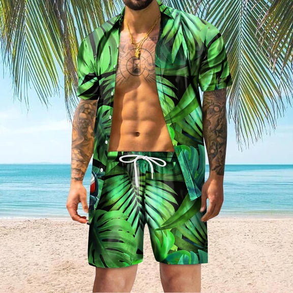 Vedolay Short Outfits Men's 2 Pieces Print Set Shirt&Short Summer Set for Men,Black XXL