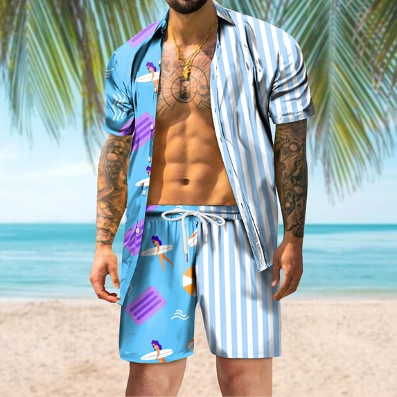 Vedolay Short Outfits Mens Personality Summer Outfit 2 Piece Set Short Sleeve T Shirts and Shorts,Green XXL