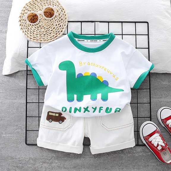 Vedolay Short Set For Boy Casual Summer Boy Shorts Sets Hawaiian Outfit Kid Leaves Floral Short Sleeve Shirt Top+shorts Suits,White 18-24 Months