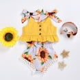 thumbnail image 1 of Vedolay Short Set For Girl Casual Girl's Summer 2 Piece Outfit Print Bow Front Ruffle Hem Tank Top and Shorts Set,Yellow 18-24 Months, 1 of 4