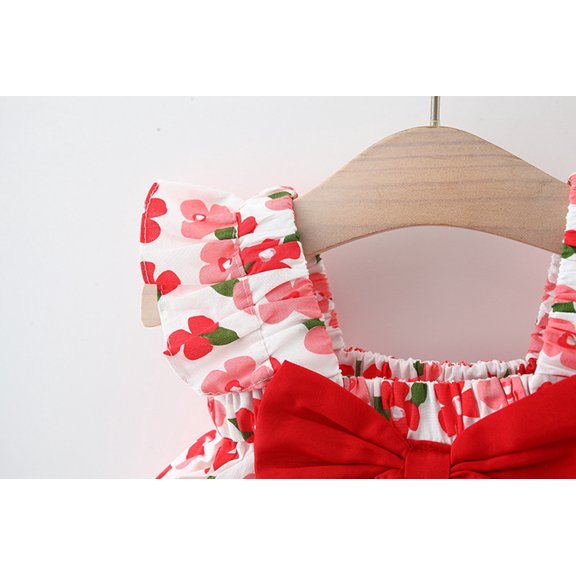 Vedolay Short Set For Girl Casual Kids Girls T-shirt+short-sleeved Two-piece Sportswear Summer Short-sleeved Suit,Red 12 Months