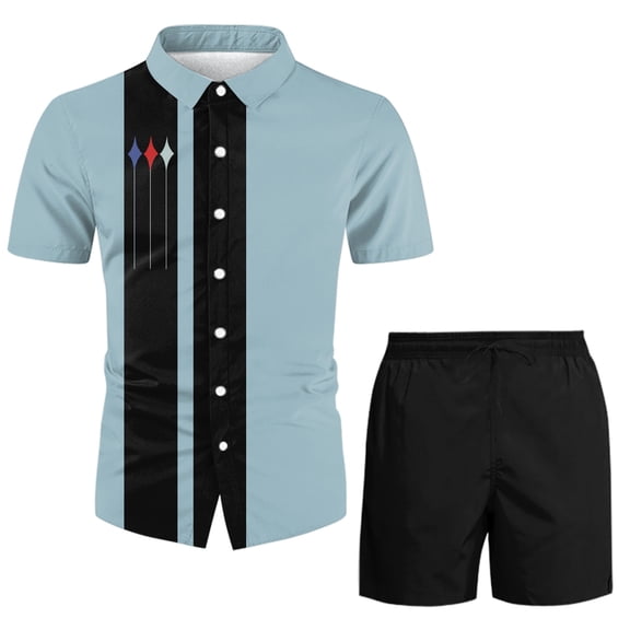 Vedolay Short Set For Men Casual Men's Short Sets 2 Piece Summer Tracksuit Short Sleeve Shirt and Shorts Set,Sky Blue XL