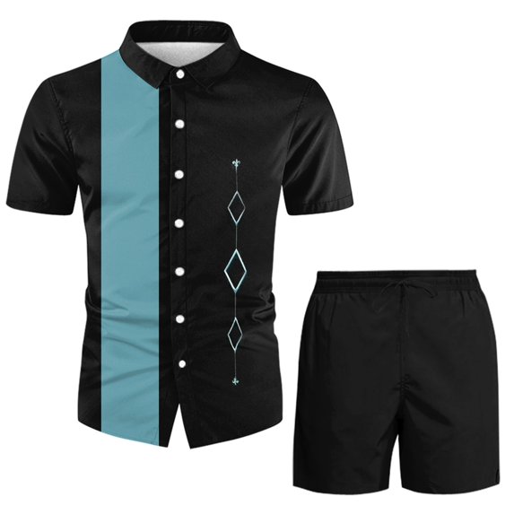 Vedolay Short Set For Men Casual Men's Summer 2 Piece Tracksuit Casual Short Sleeve Shirts and Classic Fit Sport Shorts Set,Black M