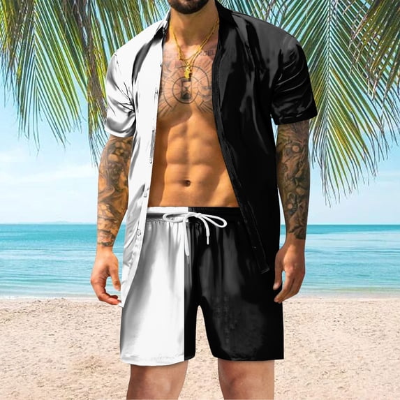 Vedolay Short Set For Men Casual Mens 2 Piece Outfits Casual Tracksuit Shorts Summer Oversize Short Sleeve Sport Set,White S