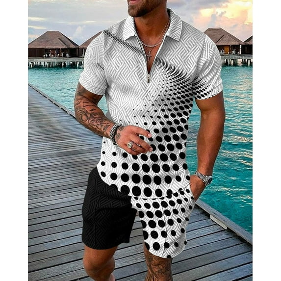 Vedolay Short Set For Men Casual Mens Short Sets 2 Piece 2023 Summer Short Sleeve Zipper Polo Shirt and Shorts Sets,White 4XL