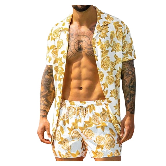 Vedolay Short Set Men 2 Piece Outfits Summer Casual Crew Neck Shirts and Shorts Set,White 3XL