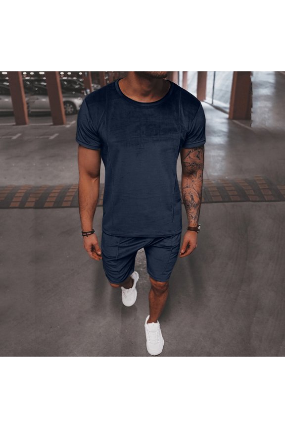 Vedolay Short Set Men Short Outfits 2 Piece Casual Summer Tracksuit Short Sleeve T-Shirt and Shorts Set,White L