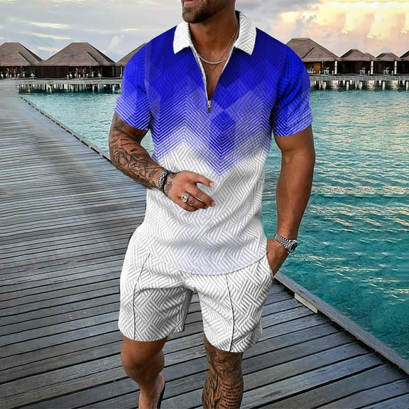 Vedolay Short Set Men's 2 Piece Summer Outfits Fashion Casual Shorts Tracksuit Set,Blue 6XL