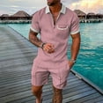 thumbnail image 1 of Vedolay Short Set Summer Outfits For Men Casual 2 Piece Shirts And Shorts Beach Set,F-Pink S, 1 of 2