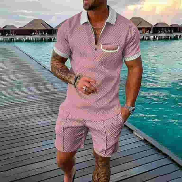 Shorts Pink Polo Outfits High Quality Men's Polo Shirt Sleeve Polo
