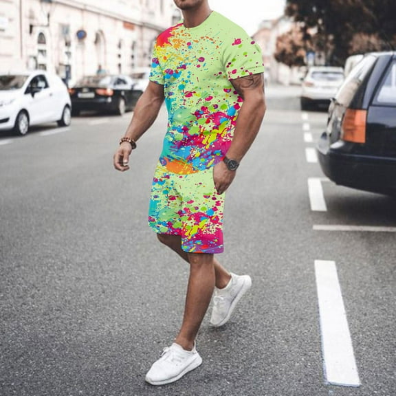 Vedolay Short Sets For Men Casual Mens 2 Piece Suit Tee & Shorts Set Bodybuilding Jogging Tracksuits Sweat Outfit,Navy L