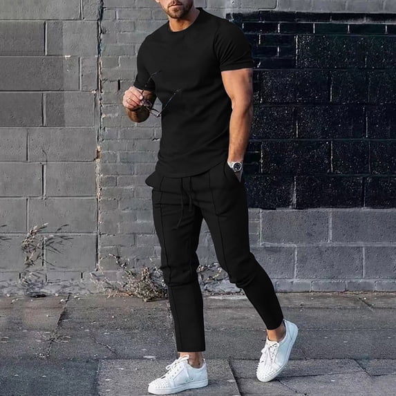 Vedolay Short Sets For Men Casual Mens Personality Summer Outfit 2 Piece Set Short Sleeve T Shirts and Shorts,Black XL